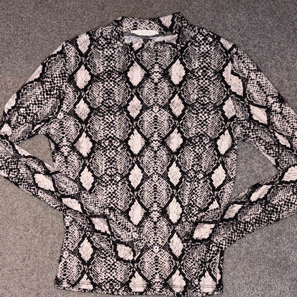 Caution To The Wind Black and White Snake Print Long Sleeve Top